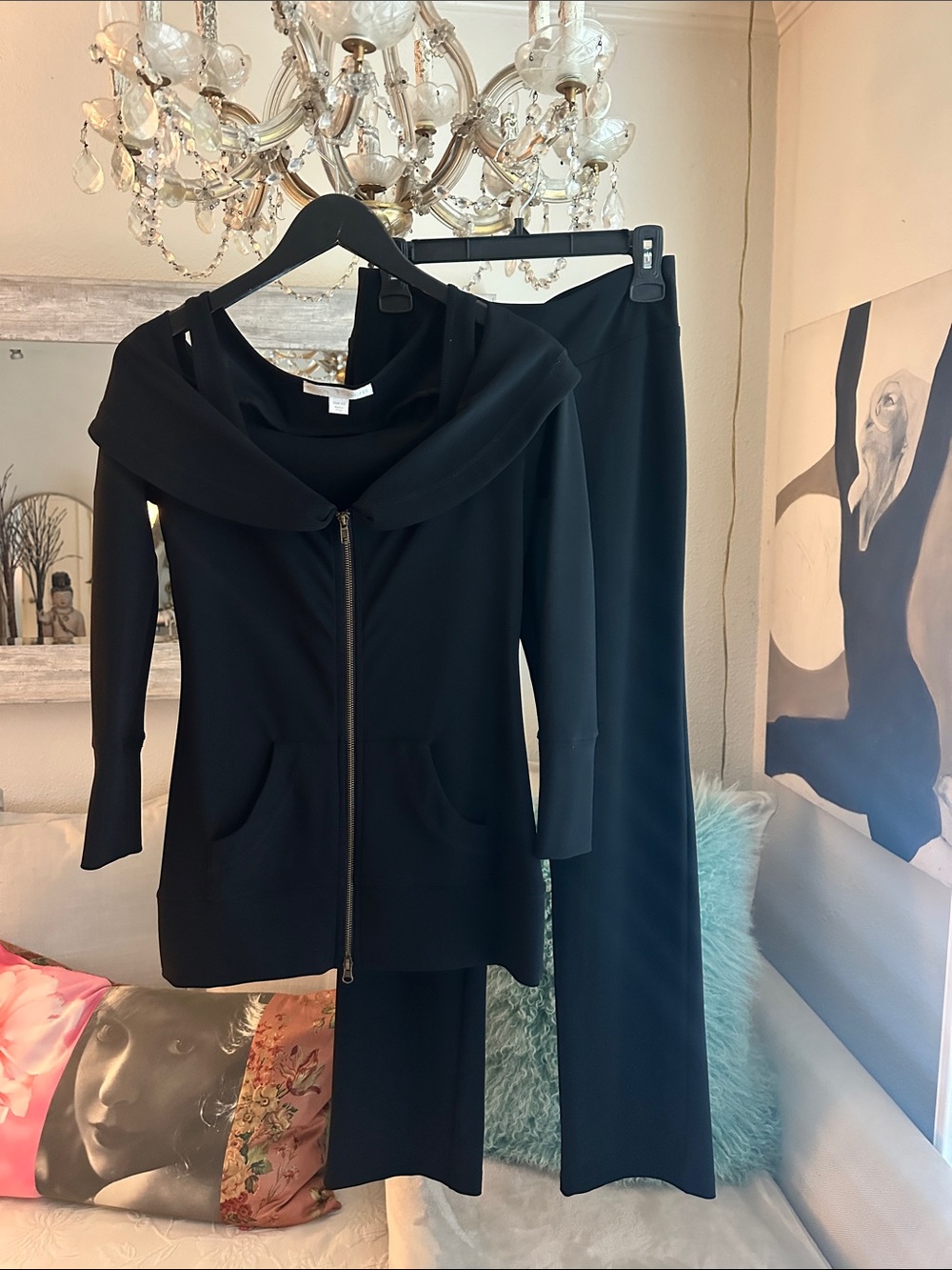 Boston Proper Black Zip-Front Jacket & Pants Set - very good condition
